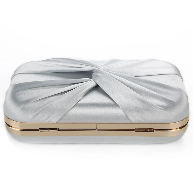 YNSSK Silver Pleated Silk Clutch Box Bag Bottom View