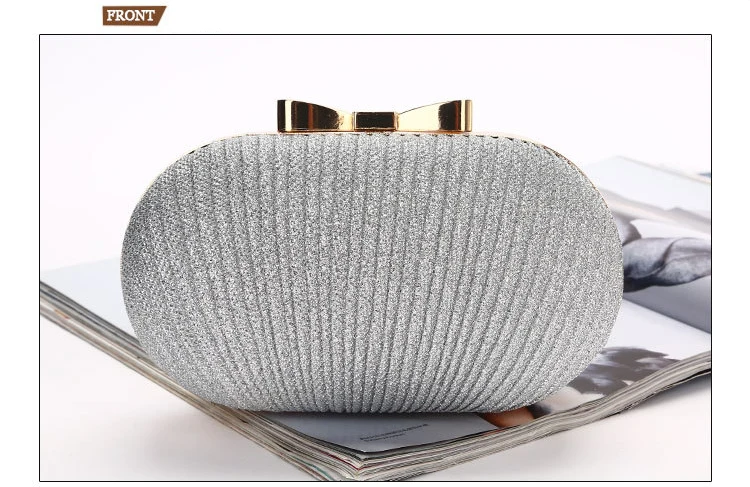 YNSSK Small Silver Clutch Bag With Strap Front View