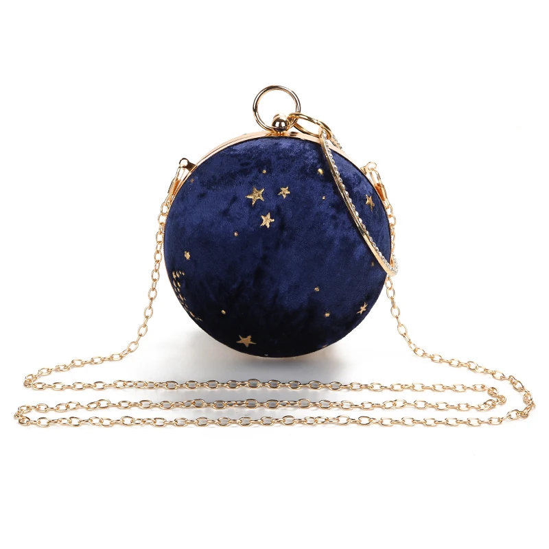 YNSSK Round Navy Star Evening Bag with Chain Front View