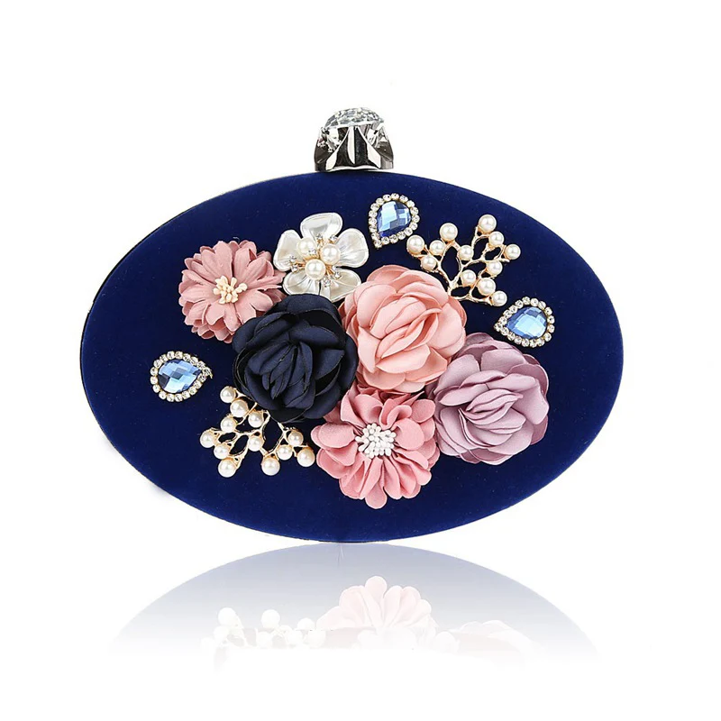 YNSSK Navy Floral Clutch Bag Front View