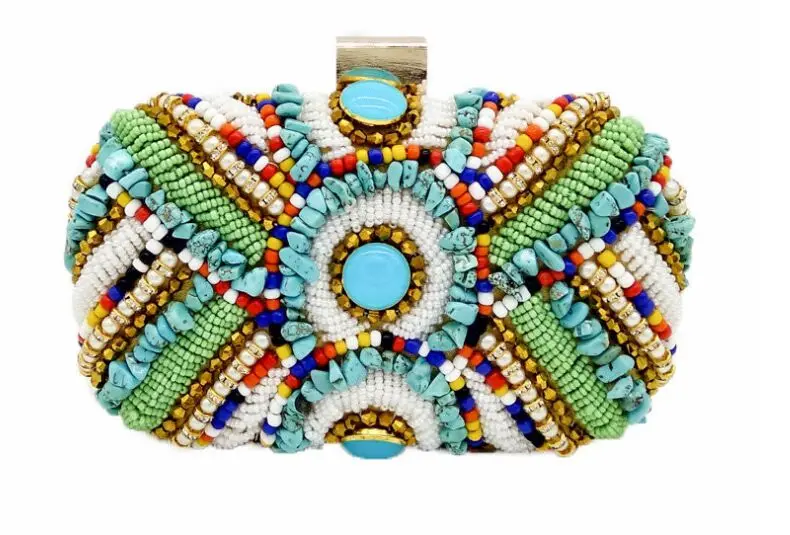 YNSSK Light Blue Beads Summer Boho Clutch Bag Front View