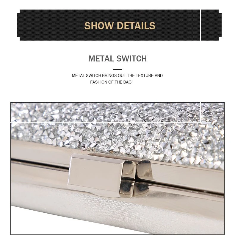 YNSSK Silver Sparkle Clutch Bag Top Detail View