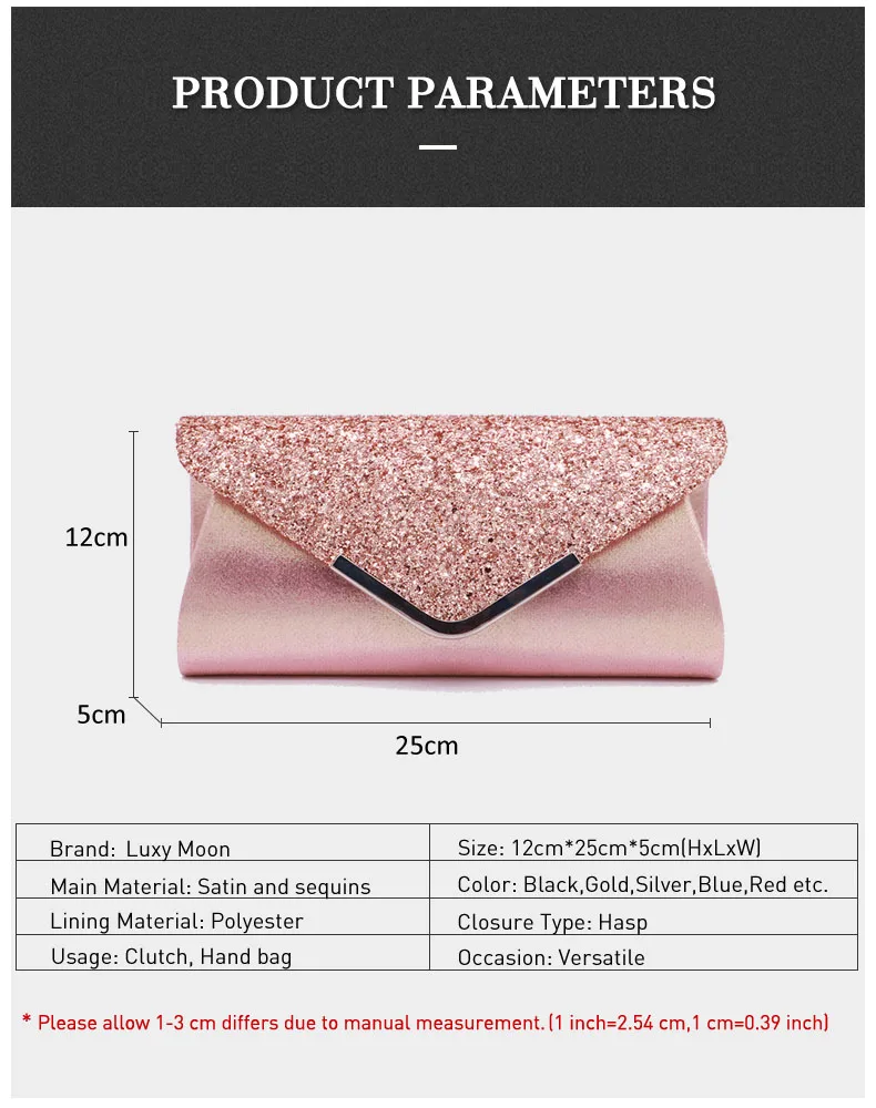 YNSSK Pink Leather Envelope Clutch Purse Size