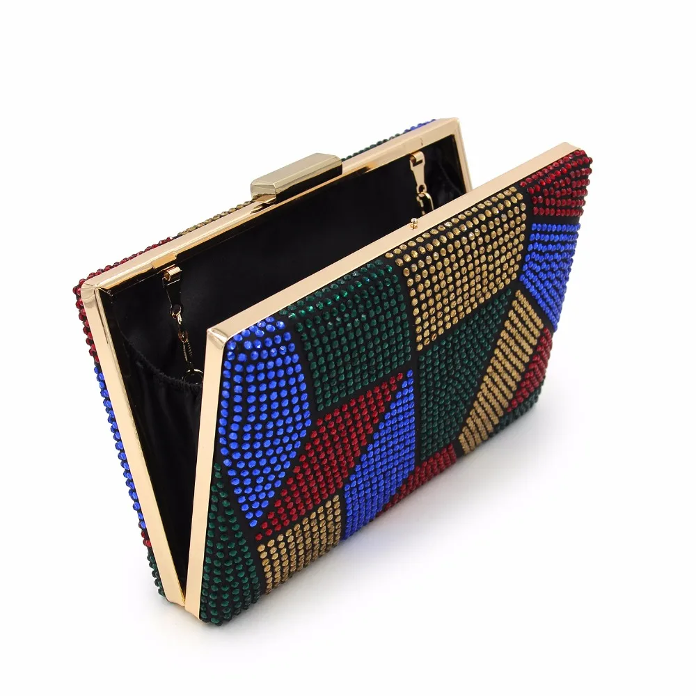 Oblique view of the YNSSK Color Block Evening Bag open