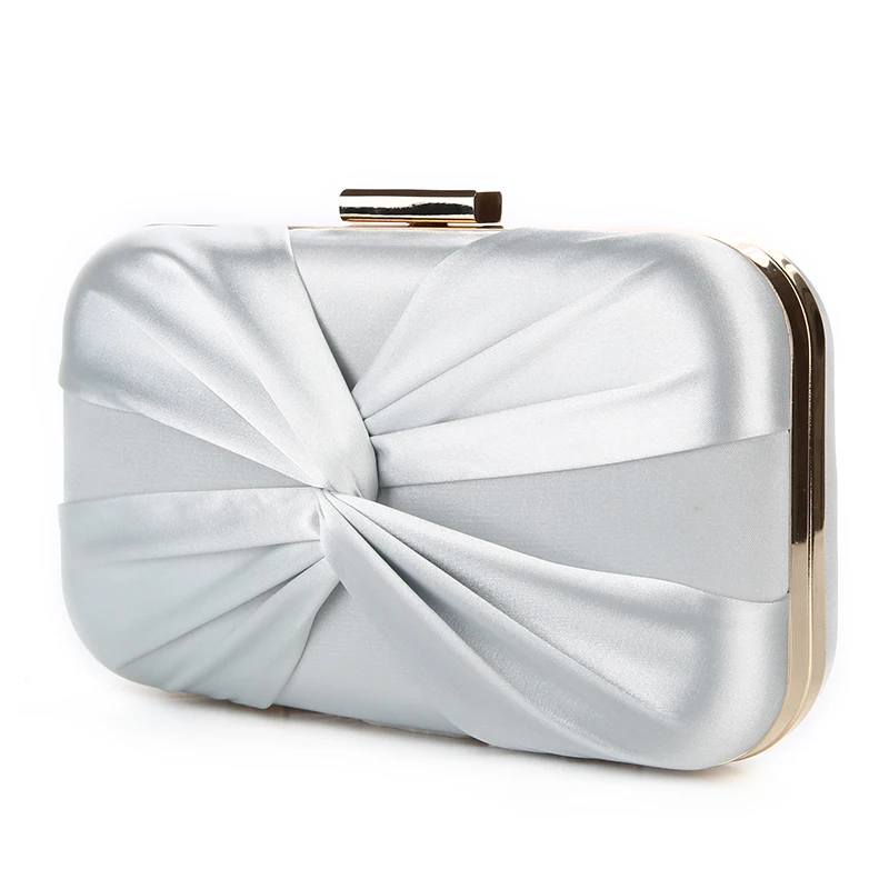 YNSSK Silver Pleated Silk Clutch Box Bag Side View
