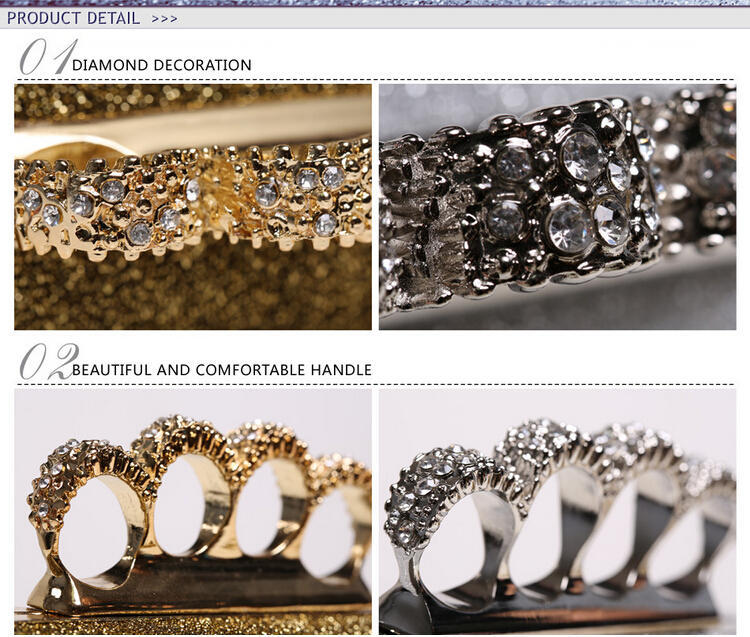 YNSSK Clutch Purse With Brass Knuckle Handle Top Detail View