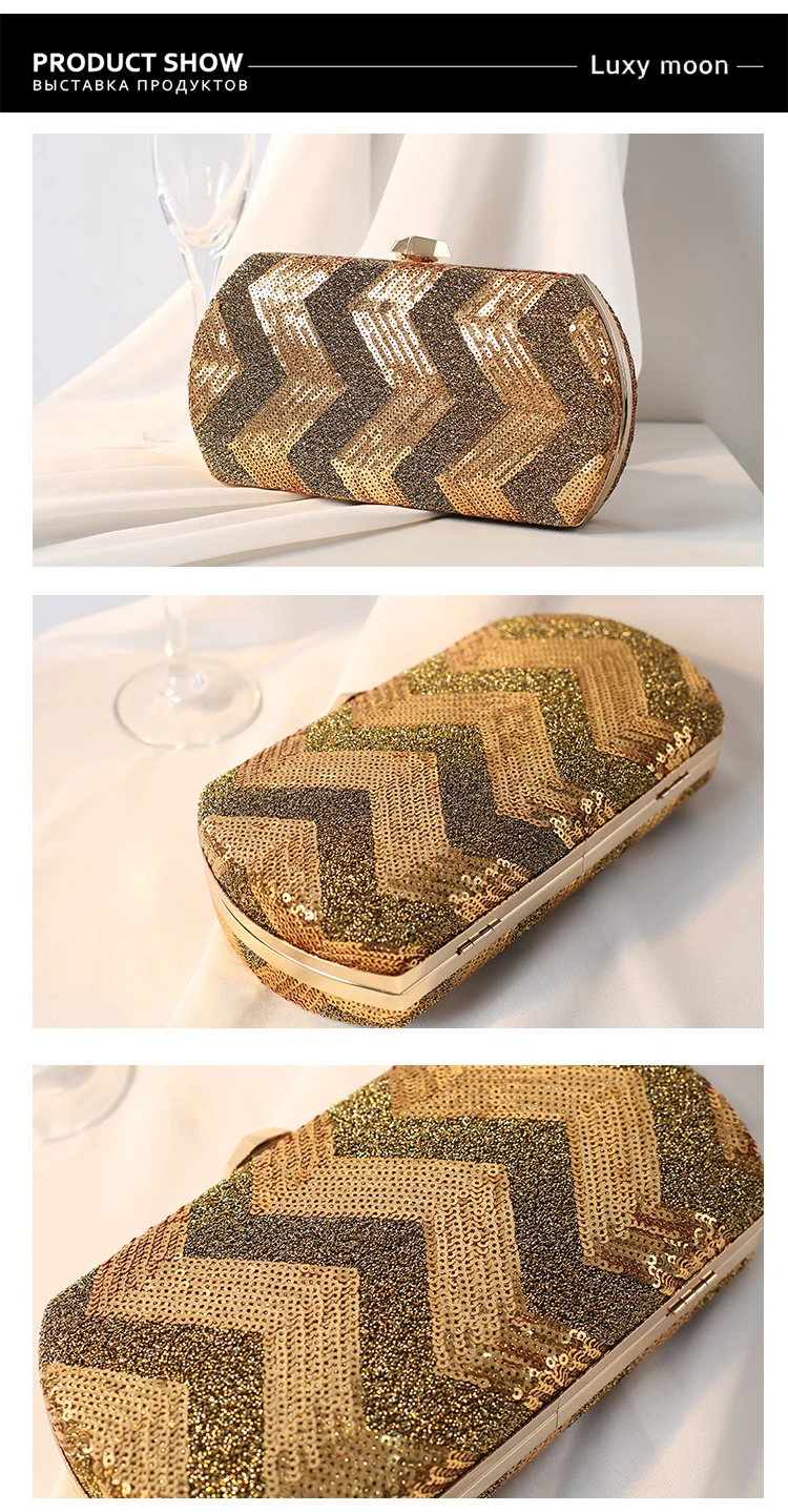 YNSSK Gold Sequin Stripe Clutch Bag Surface View