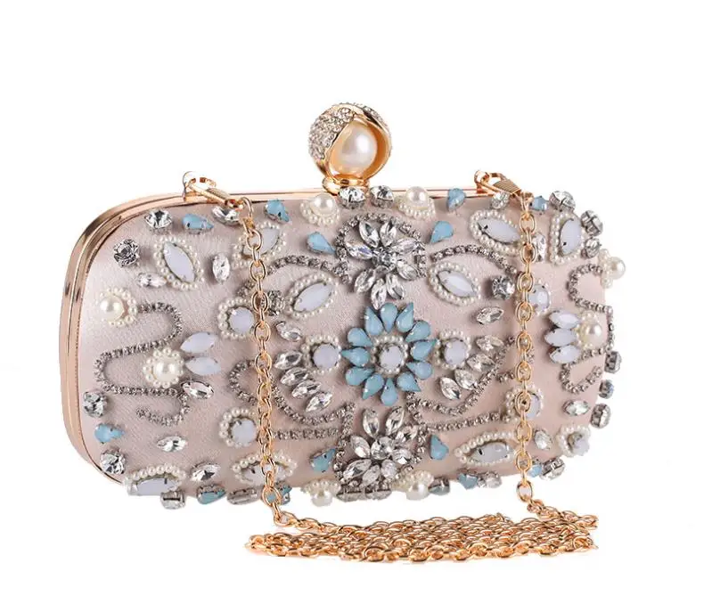 YNSSK Champagne Rhinestone Glitter Clutch Side View