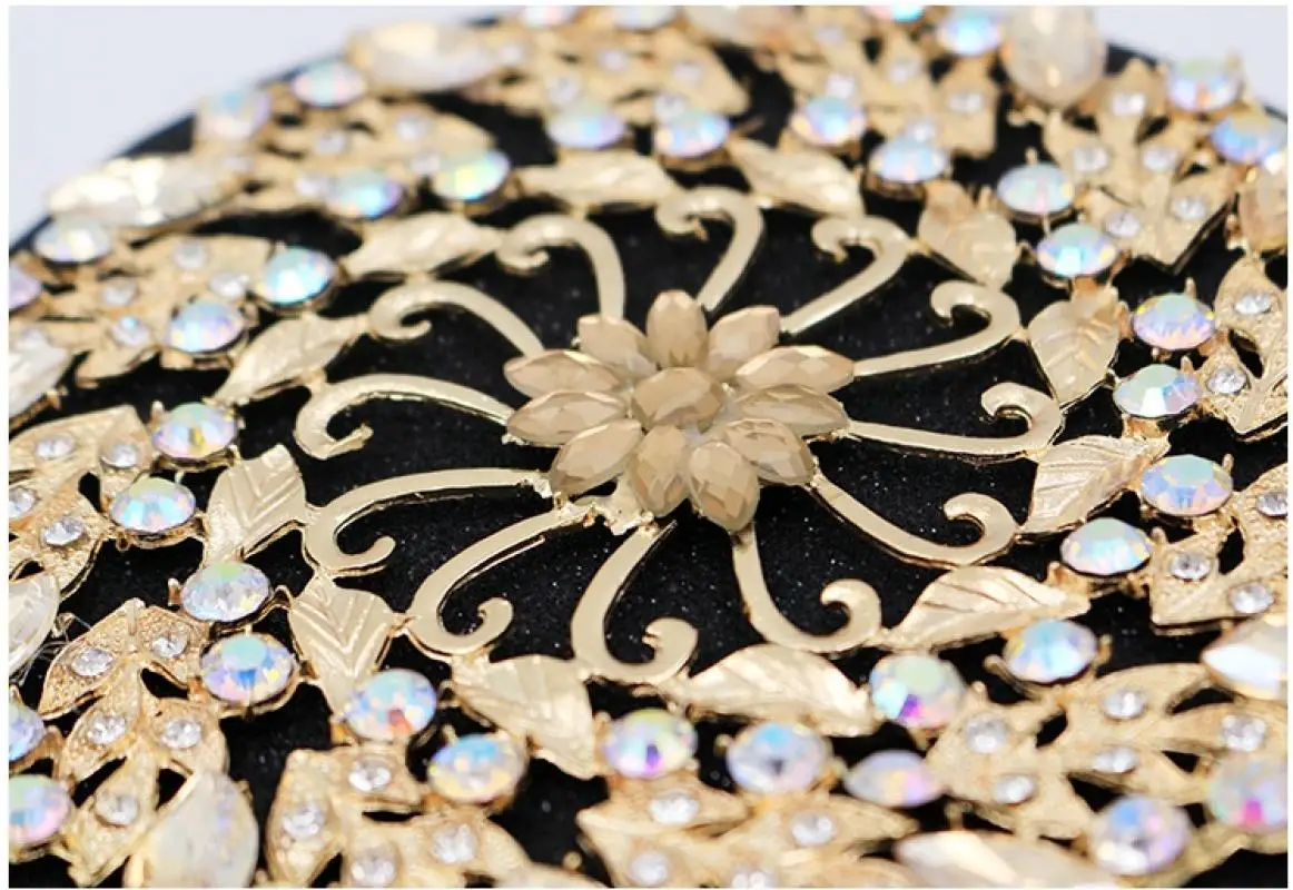 YNSSK Rhinestone Floral Black Sequin Round Evening Bag Surface Detail View