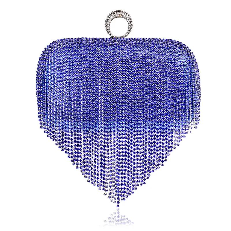 YNSSK Blue Tassel Clutch Evening Bags Front View