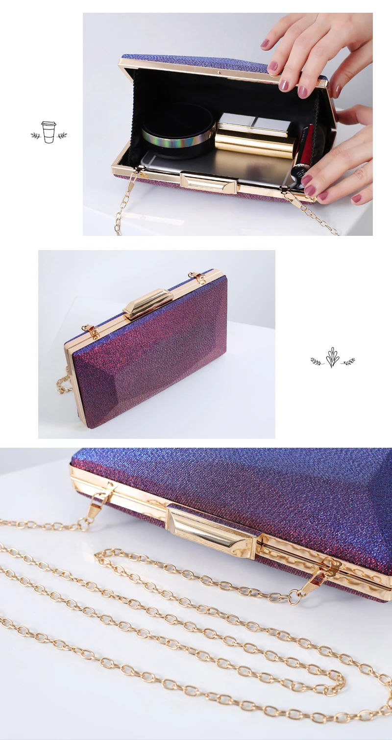 YNSSK Purple Sequin Clutch Bag with Strap Multi-angle View