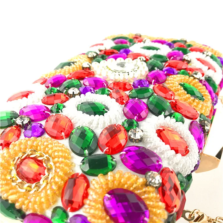 YNSSK Rainbow Beads and Crystal Clutch Bag Surface Detail View