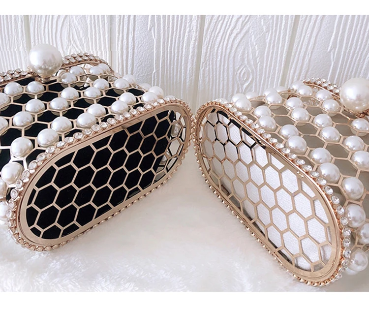 YNSSK Pearl Metal Case Drawstring Velvet Basket Clutch Bag Available Colors