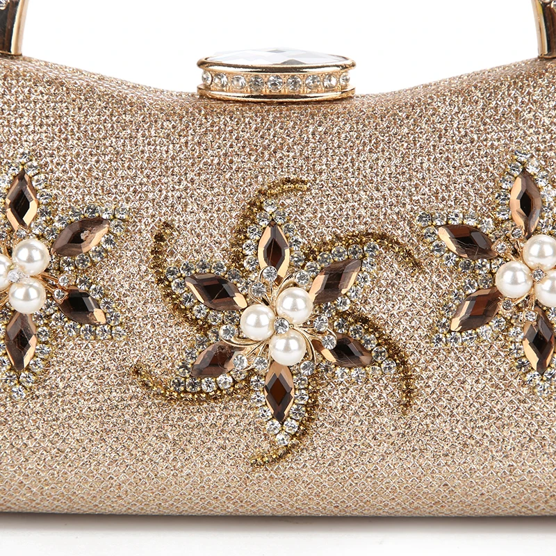 YNSSK Champagne Clutch Bag With Metal Handle with Chain Surface Detail View