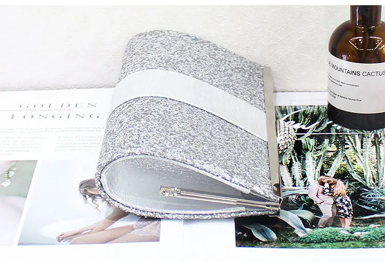 YNSSK Silver Sequin Clutch Bag Side View