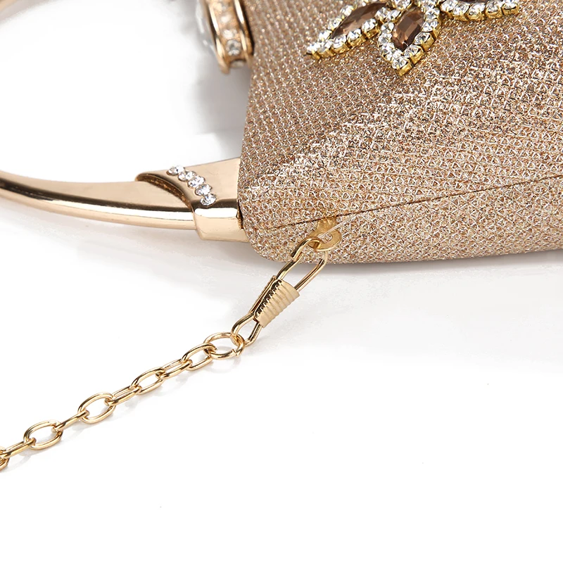 YNSSK Champagne Clutch Bag With Metal Handle with Chain Chain Lock Detail View