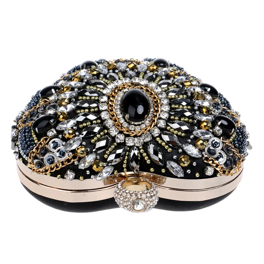 YNSSK Black Clutch Bag with Gold Chain Lay Down Top View