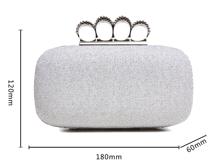 YNSSK Silver Clutch Purse With Brass Knuckle Handle Size