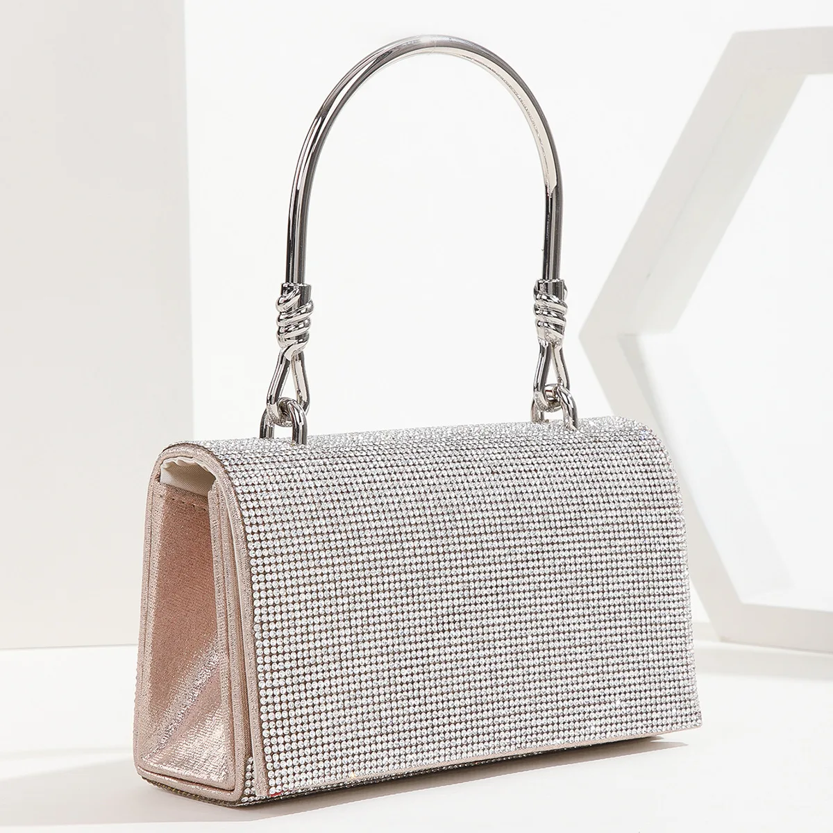 YNSSK Pink Silver Bling Rhinestone Hand Bag Side View