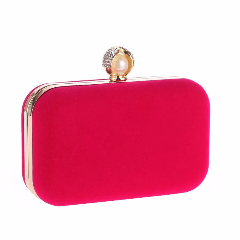 YNSSK Small Pure Red Velvet Clutch Box Bag Side View