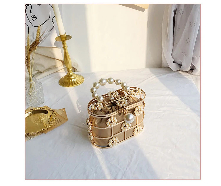 YNSSK Floral Metal Case Basket Apricot Clutch Bag Top View