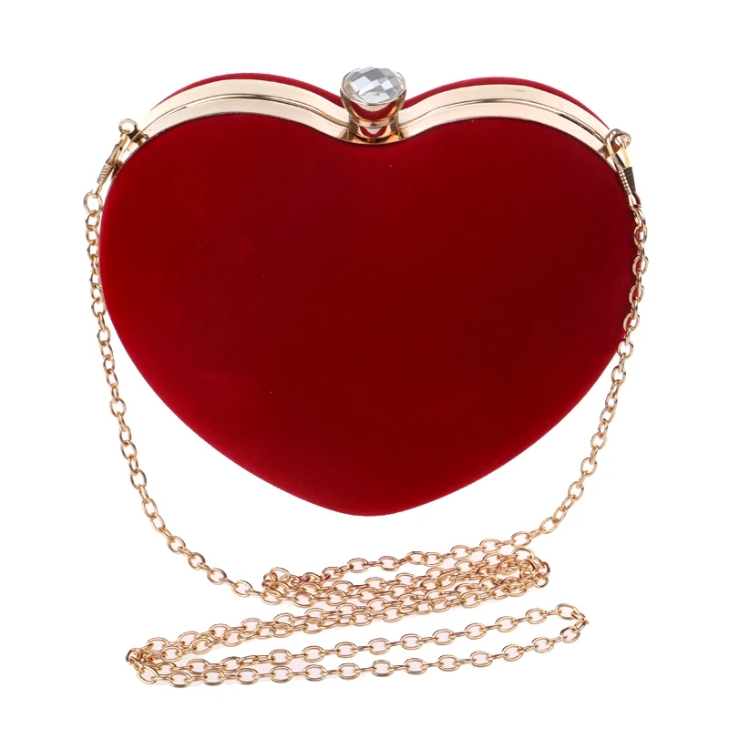 YNSSK Red Heart Shaped Velvet Evening Hand Bag Front View