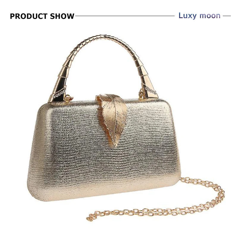 YNSSK Gold Leather Hand Clutch Front View