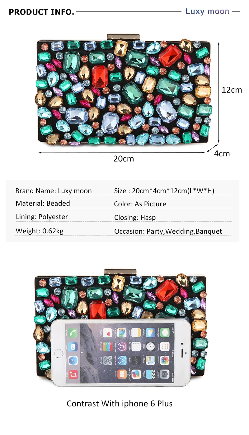 YNSSK Rainbow Crystal Clutch Bag Size