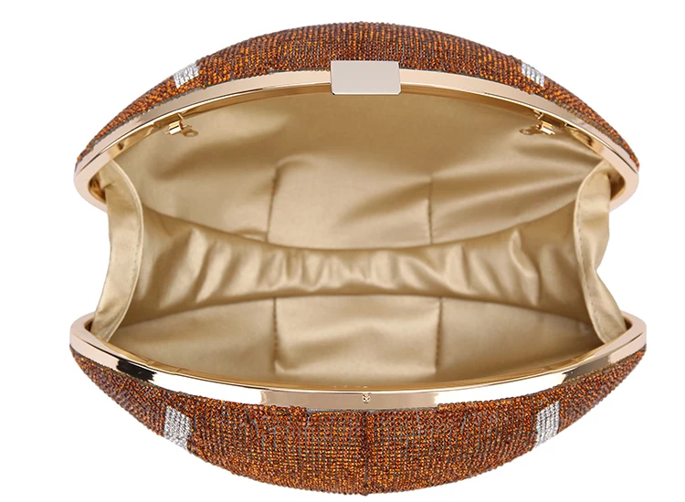 YNSSK Brown Unique Sequin Rugby Clutch Bag Inside View
