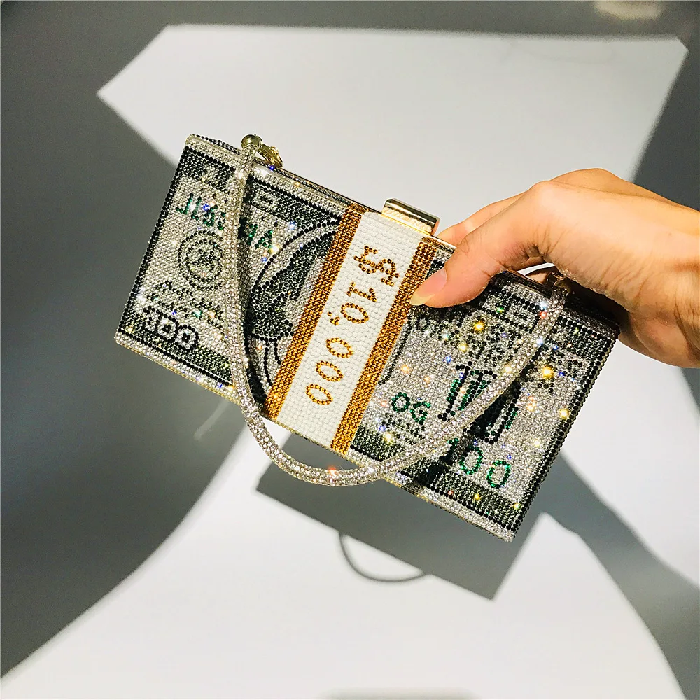 YNSSK Sparkly Crystal Money Clutch Bag Grey Color Display