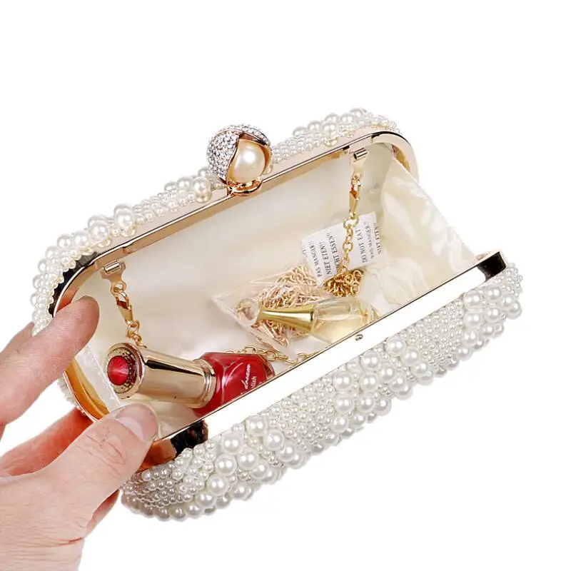 YNSSK Beige Beaded Bridal Clutch Evening Bag Inside View