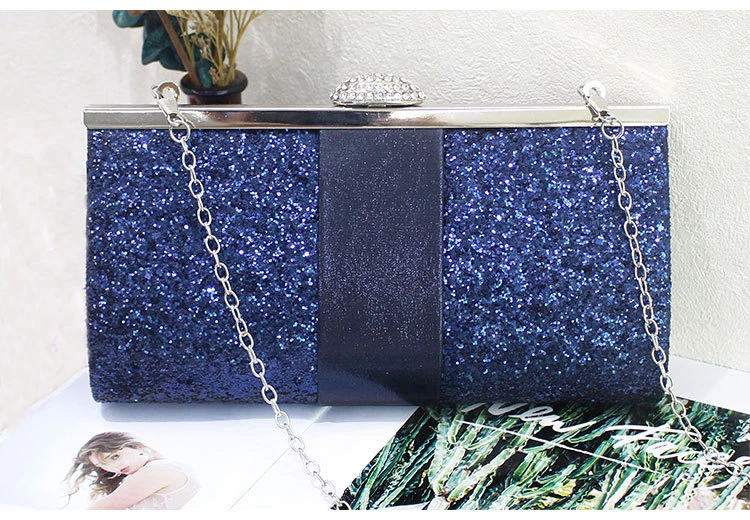 YNSSK Navy Sequin Clutch Bag Front View