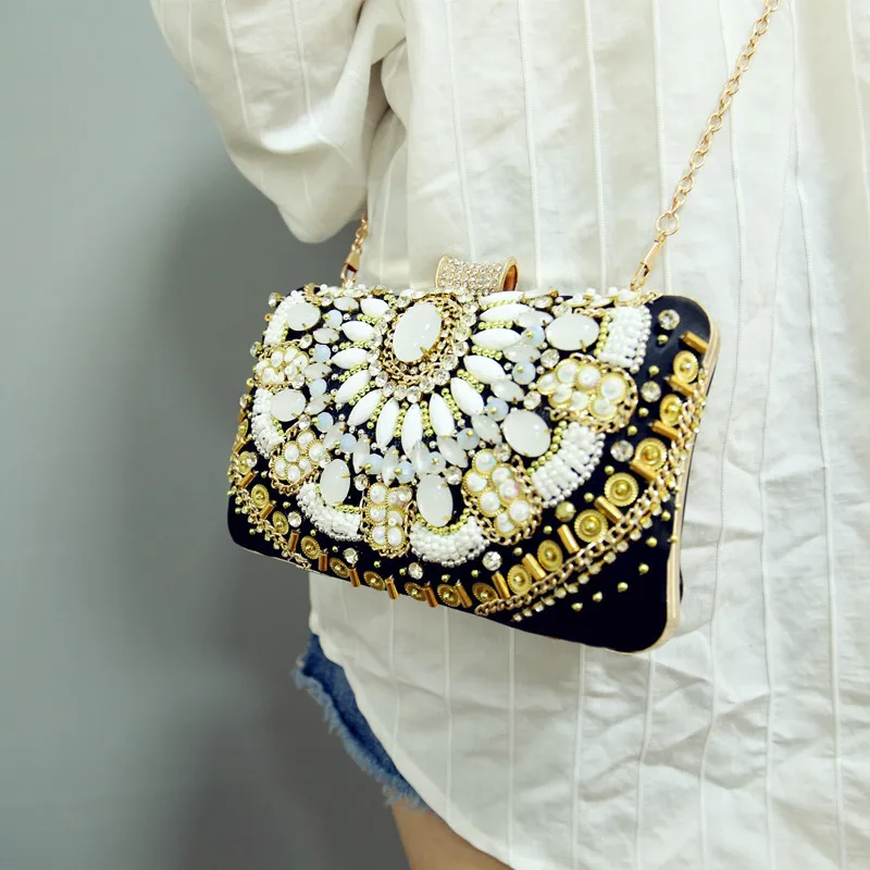 YNSSK Black Beaded Clutch Evening Bag Model Display