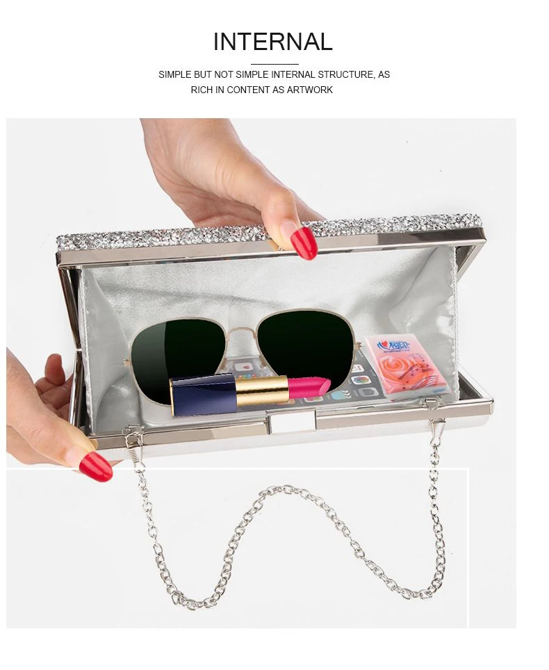 YNSSK Silver Sparkle Clutch Bag Inside View