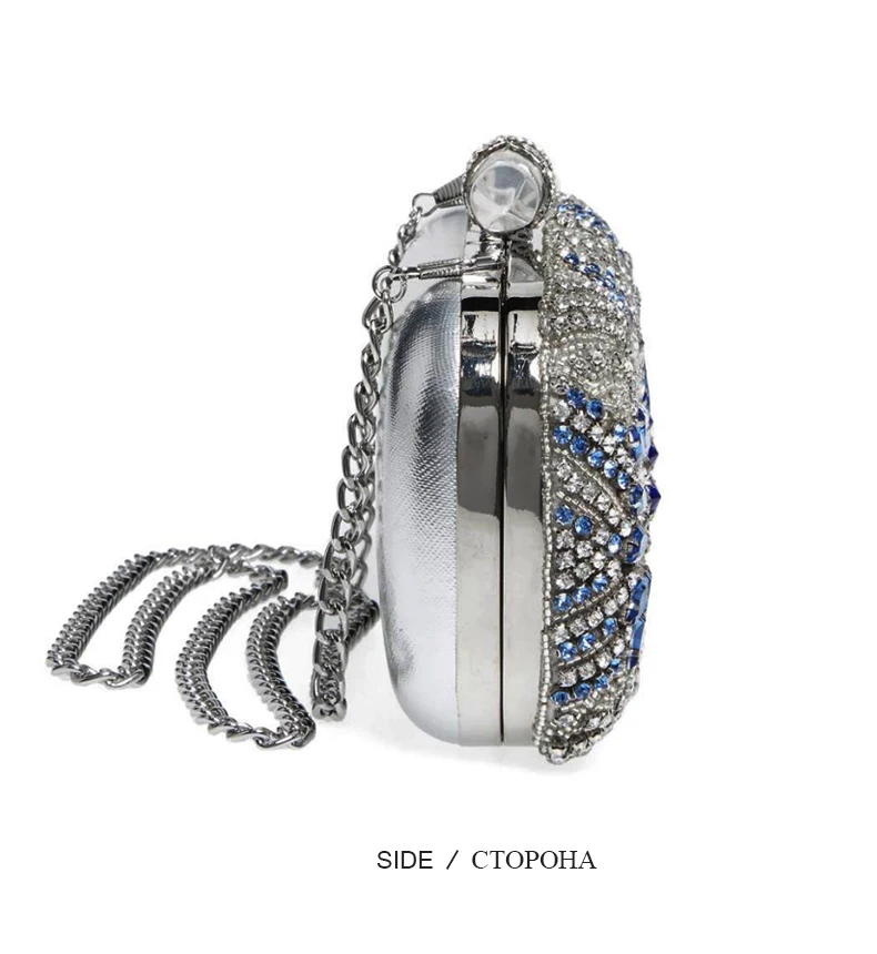 YNSSK Navy Silver Rhinestone Blue Evening Clutch Purse Side View