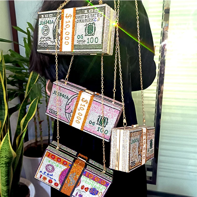 YNSSK Sparkly Crystal Money Clutch Bag Scene Display