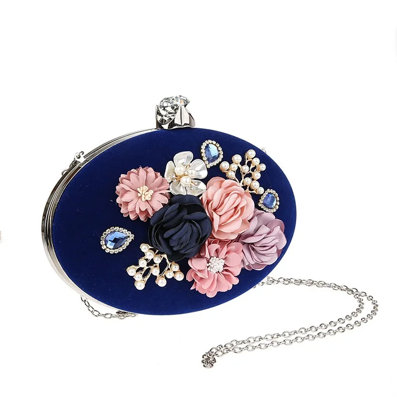 YNSSK Navy Floral Clutch Bag Side View