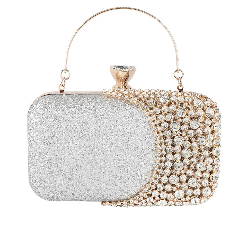 YNSSK Silver Metallic Evening Bag Front View