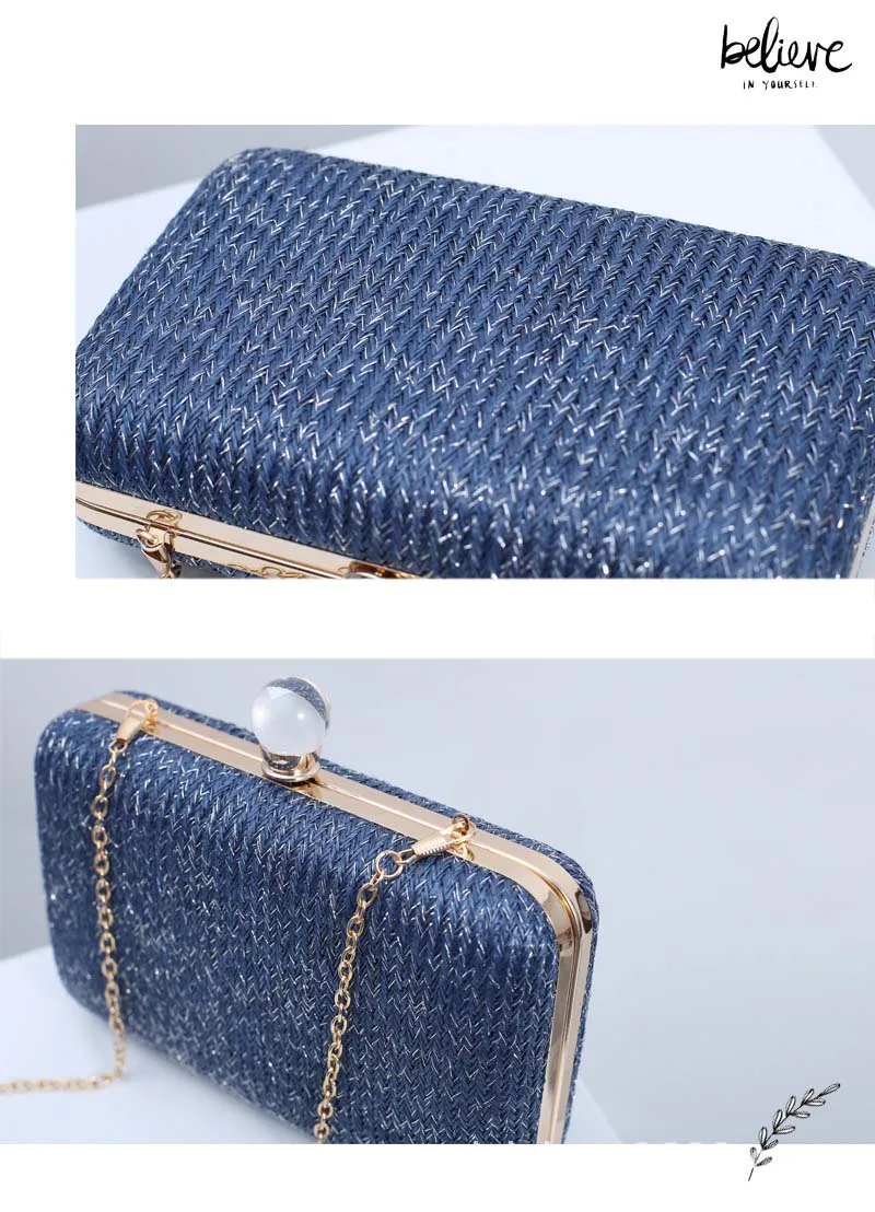 YNSSK Navy Woven Straw Clutch Bag Top View
