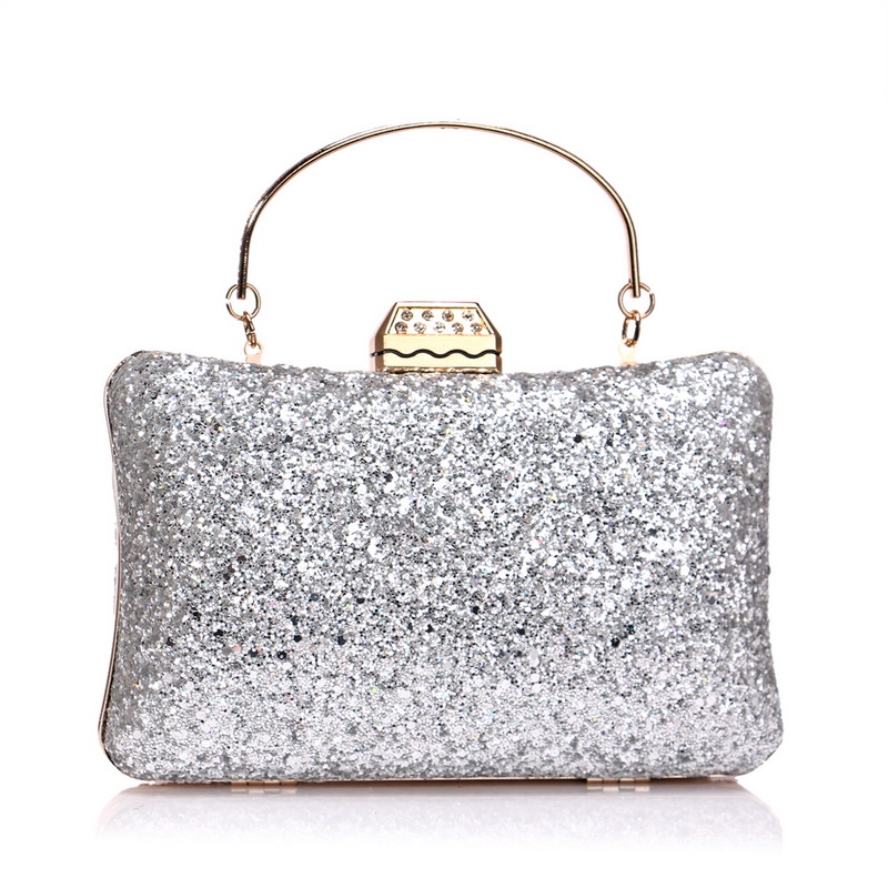 YNSSK Silver Sequin Clutch Front View