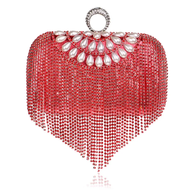 YNSSK Tassel Red Rhinestone Clutch Bag Front View