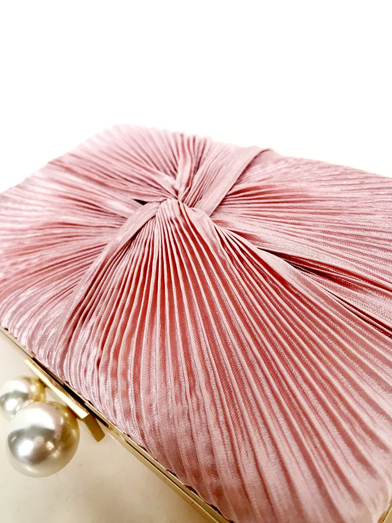 YNSSK Pink Pleated Velvet Clutch Bag Surface View