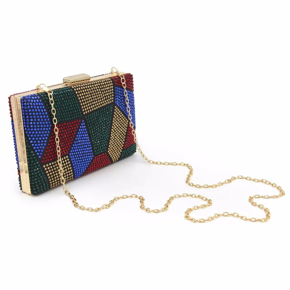 YNSSK Color Block Evening Bag Side View with Chain