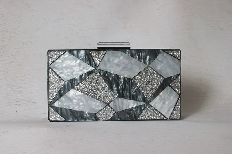 YNSSK Silver Grey Clutch Evening Bag Front View