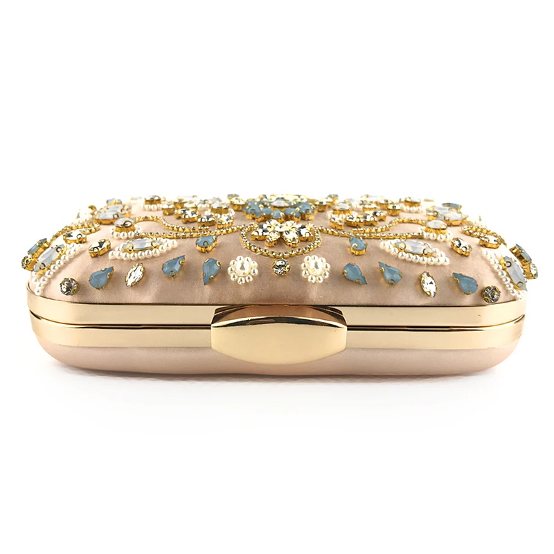 YNSSK Gold Satin Floral Clutch Bag Top View