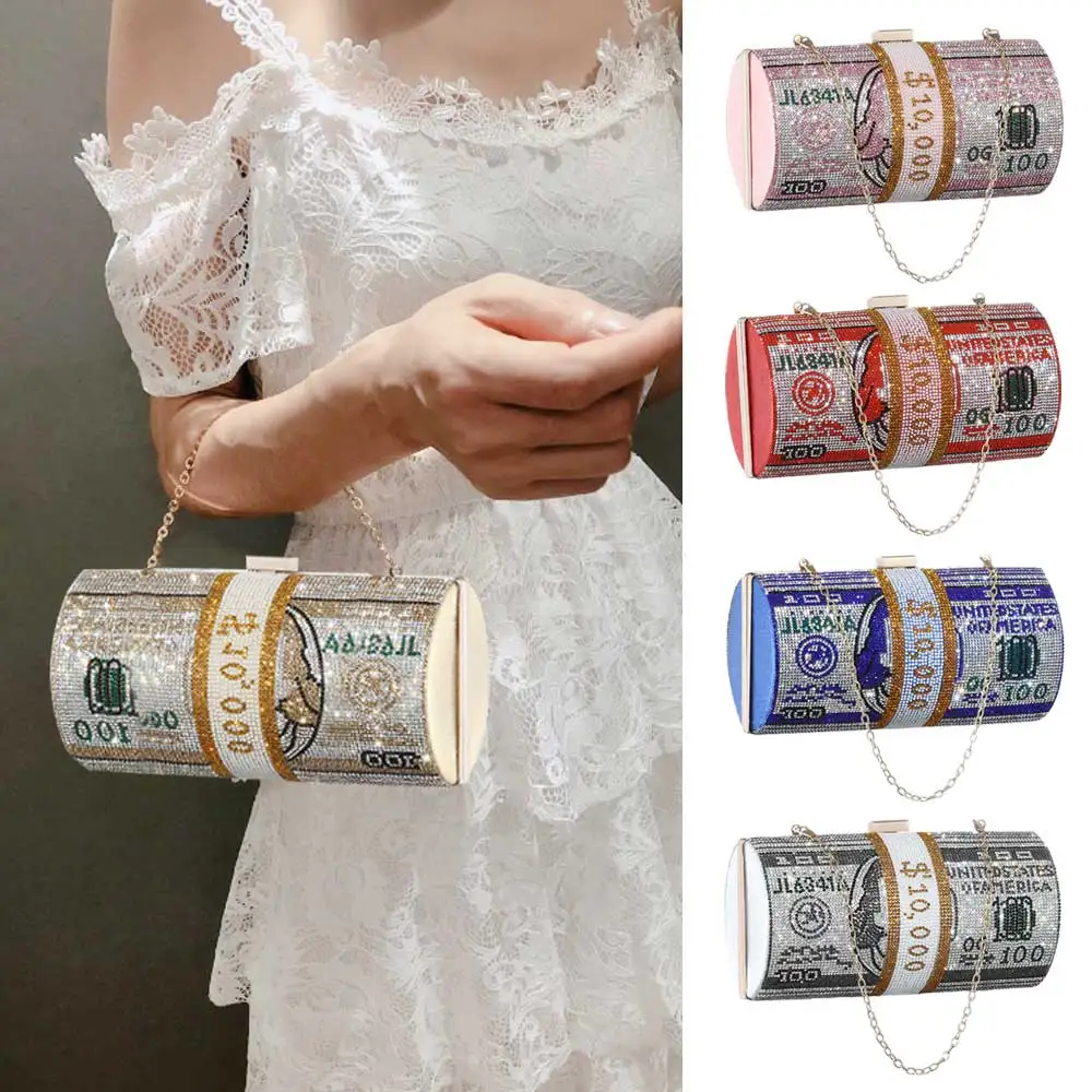 YNSSK $100 Dollar Clutch Rhinestone Purse Model Show