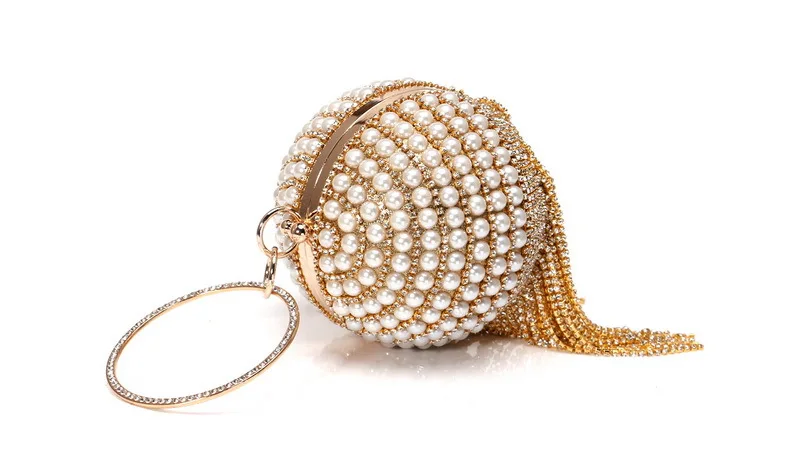 YNSSK Gold Round Pearl Glitter Clutch Bag Side View