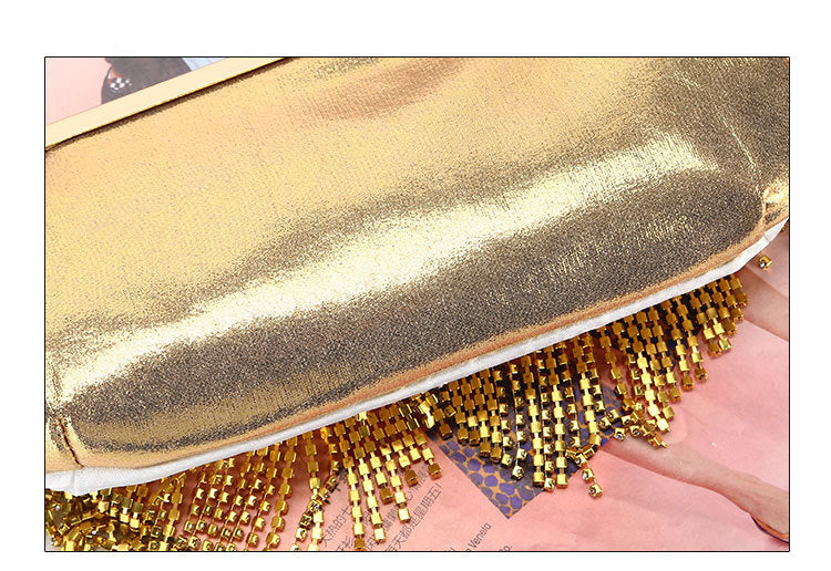 YNSSK Gold Tassel Rhinestone Clutch Bag Back View