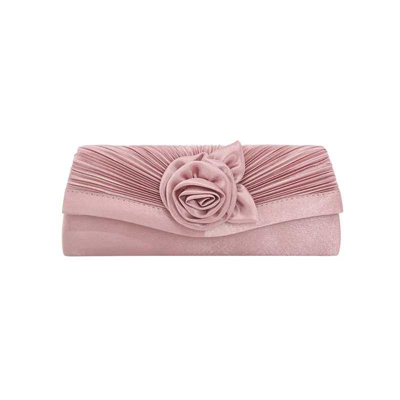 YNSSK Pink Floral Satin Clutch Evening Bag Front View