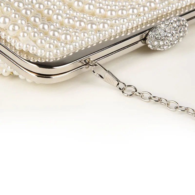 YNSSK Beige Beaded Bridal Clutch Bag for Wedding Chain Detail View
